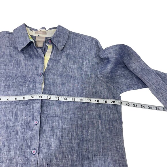 Chicos Light Blue 100% Linen No Iron Button-Up Tunic Shirt Womens Size 1 (8/10) - Picture 6 of 12
